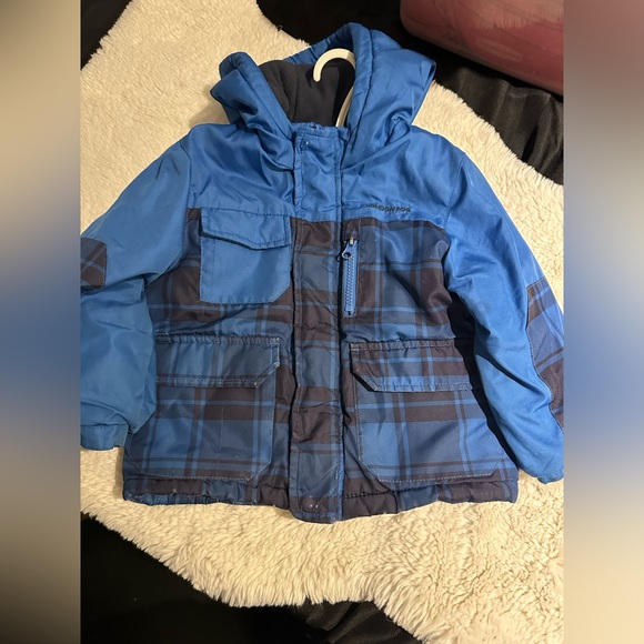 London Fog puffer coat plaid blue black winter hood zipper front jacket - Picture 10 of 13